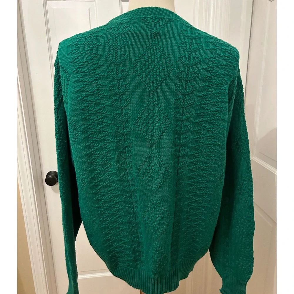 VTG 80s 90s Rowing Club Green Textured Cotton‎ Knit Sweater Made in USA Men L